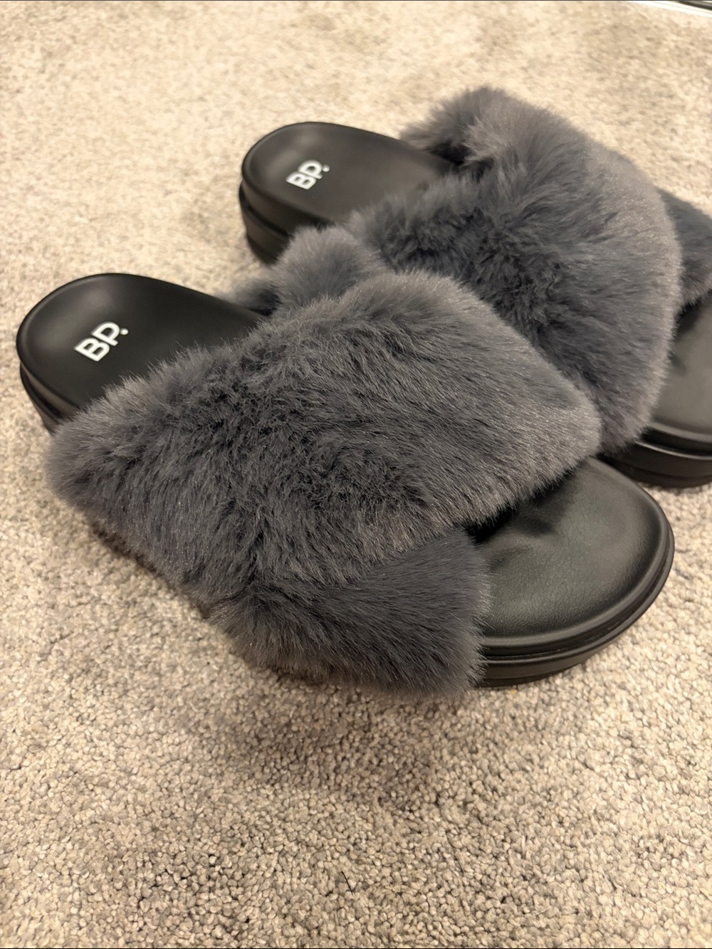 BP furry slide sandal.